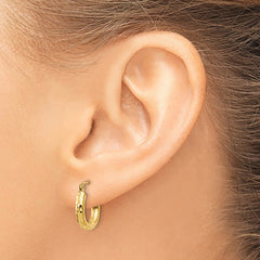 14k 3x14mm Diamond-cut Round Tube Hoop Earrings