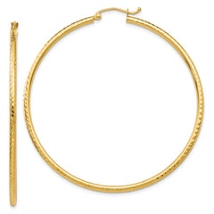 14k 2x55mm Diamond-cut Round Tube Hoop Earrings
