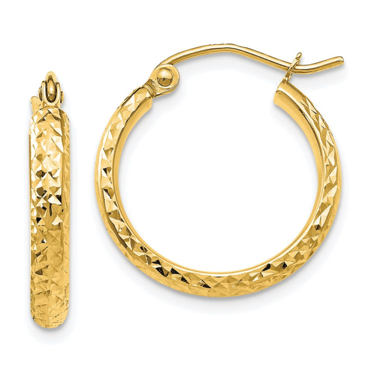 14K 2.8x18mm Diamond-cut Tube Hoop Earrings