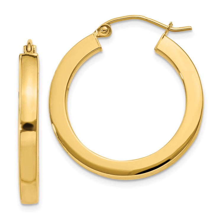 14k 3x25mm Polished Square Tube Hoop Earrings