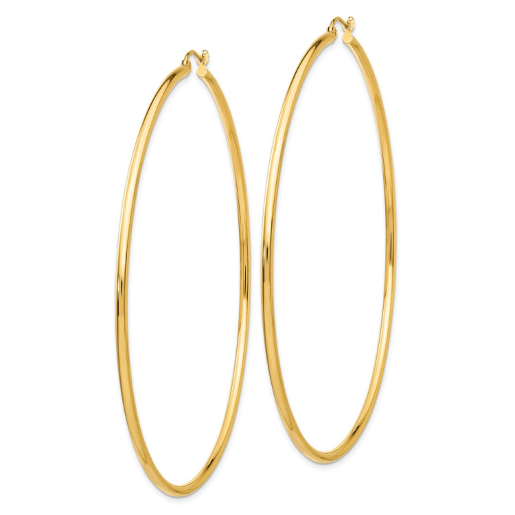 14k 2x75mm Polished Lightweight Round Tube Hoop Earrings