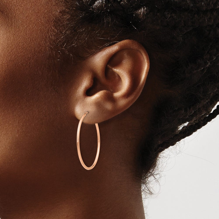 14k Rose Gold 1.5x30mm Polished Endless Tube Hoop Earrings