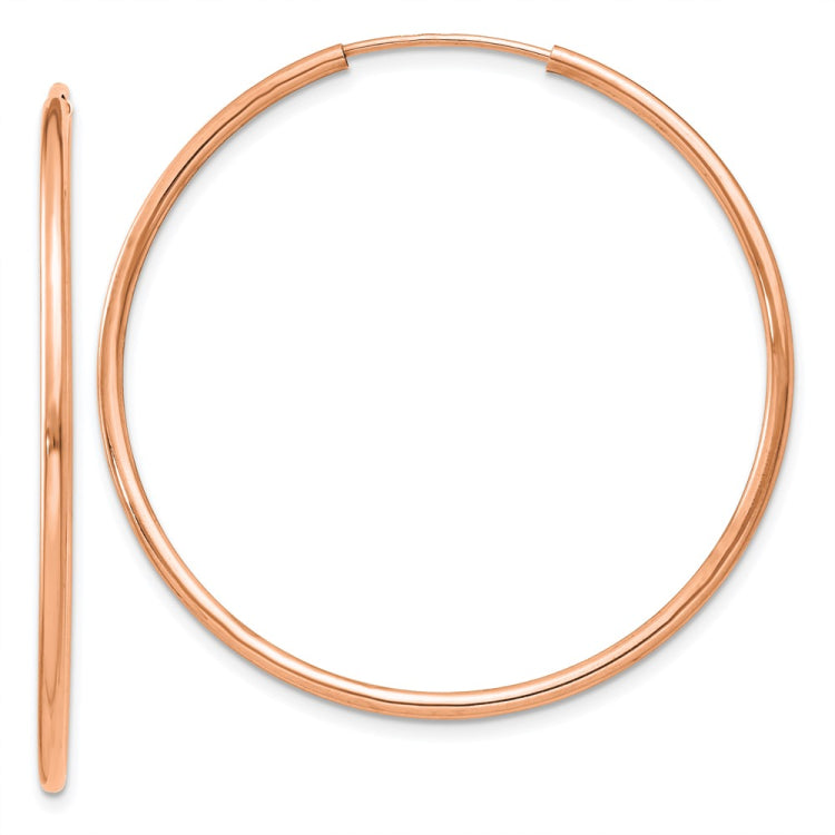 14k Rose Gold 1.5x38mm Polished Endless Tube Hoop Earrings