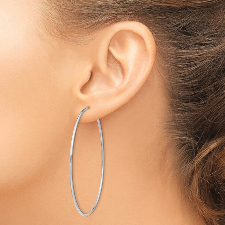 14k White Gold 1.2x60mm Polished Endless Tube Hoop Earrings