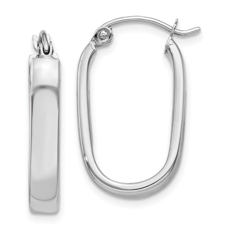 14k White Gold 3.5x22mm Polished Oval Tube Hoop Earrings