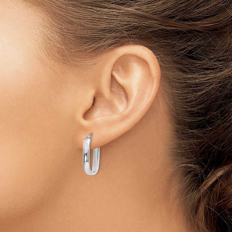 14k White Gold 3.5x22mm Polished Oval Tube Hoop Earrings