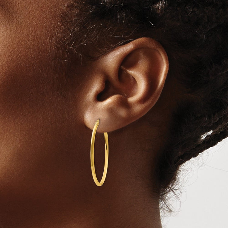14k 2x35mm Oval Tube Hoop Earrings