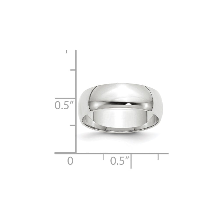 14k White Gold 6mm Lightweight Half Round Wedding Band Size 10.5