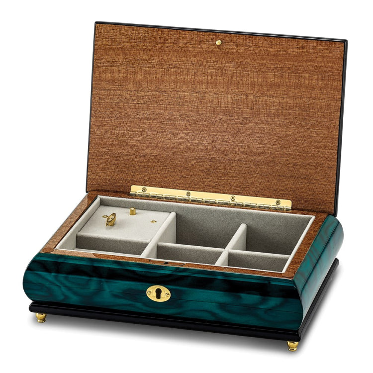 Luxury Giftware Green Walnut Burl Veneer with Mother of Pearl Inlay Locking Wooden (Plays Waltz of the Flowers) Music Box with Velveteen Lining