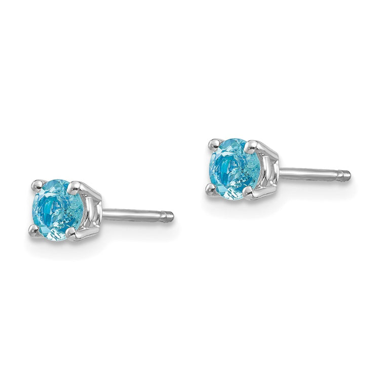 14k White Gold 4mm Round Aquamarine Post Earrings