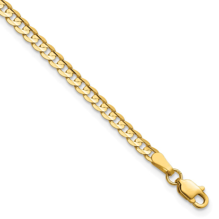14K 7 inch 3mm Open Concave Curb with Lobster Clasp Bracelet