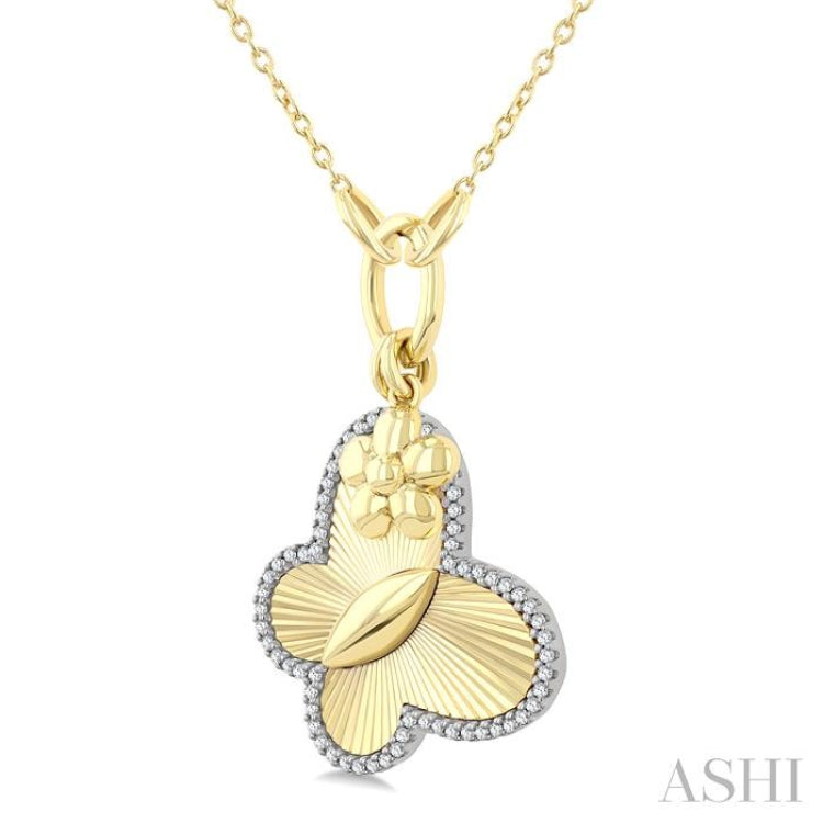 1/6 Ctw Butterfly Charm Fluted Round Cut Diamond Pirouette Fashion Pendant With Chain in 10K Yellow and White Gold