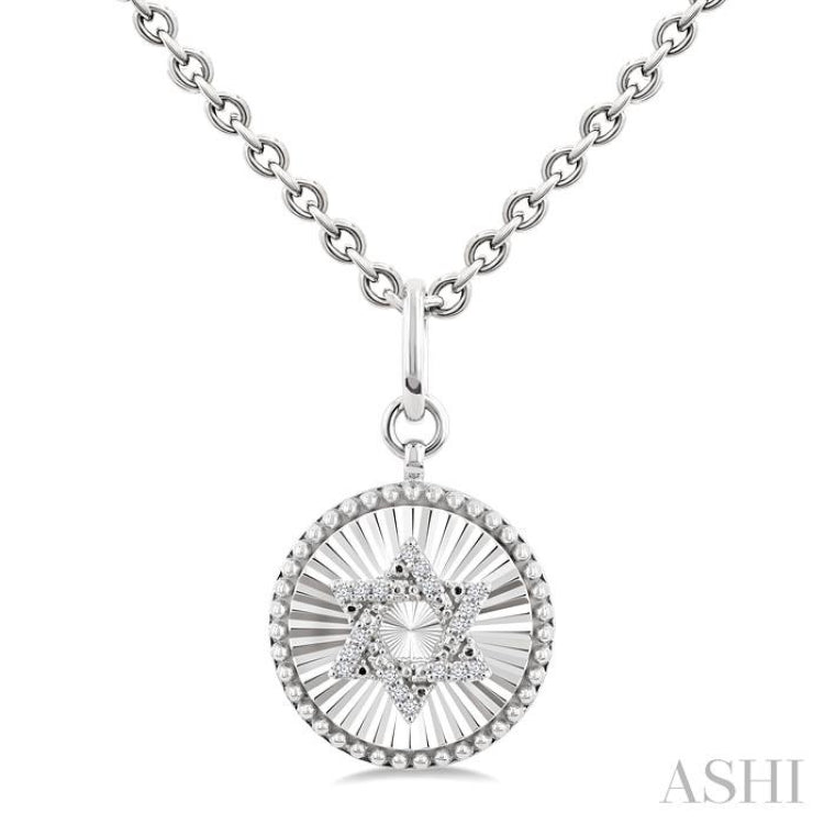 1/10 Ctw Round Fluted Medallion Round Cut Diamond Star of David Pendant With Chain in Sterling Silver
