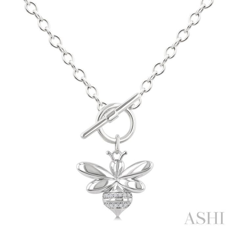 1/20 Ctw Bumble Bee Toggle Round Cut Diamond Fashion Necklace in Sterling Silver