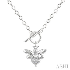 1/20 Ctw Bumble Bee Toggle Round Cut Diamond Fashion Necklace in Sterling Silver