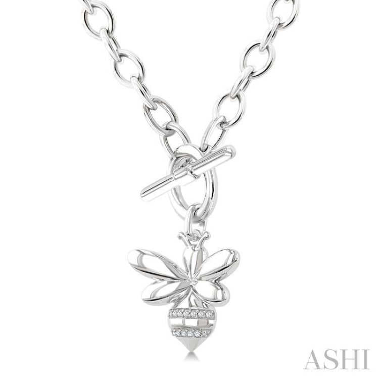 1/20 Ctw Bumble Bee Toggle Round Cut Diamond Fashion Necklace in Sterling Silver