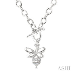 1/20 Ctw Bumble Bee Toggle Round Cut Diamond Fashion Necklace in Sterling Silver