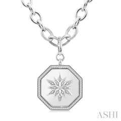 1/20 Ctw Octagon Shape medallion Round Cut Diamond Star Pendant With Chain in Sterling Silver