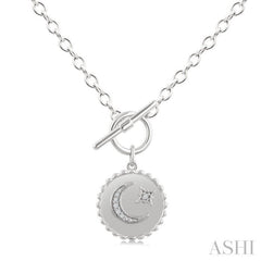 1/20 Ctw Crescent Moon & Star Toggle Round Cut Diamond Fashion Necklace in Sterling Silver