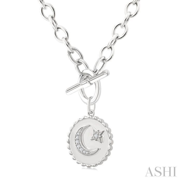 1/20 Ctw Crescent Moon & Star Toggle Round Cut Diamond Fashion Necklace in Sterling Silver
