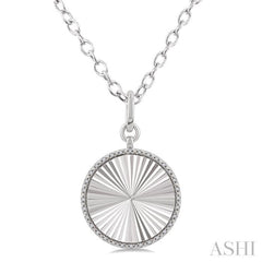 1/10 Ctw Round Fluted Medallion Round Cut Diamond Pendant With Chain in Sterling Silver