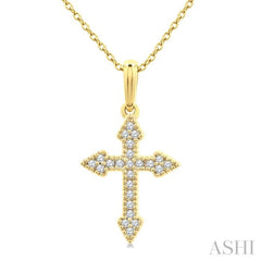 1/8 Ctw Round Cut Diamond Cross Petite Pendant With Chain in 10K Yellow Gold