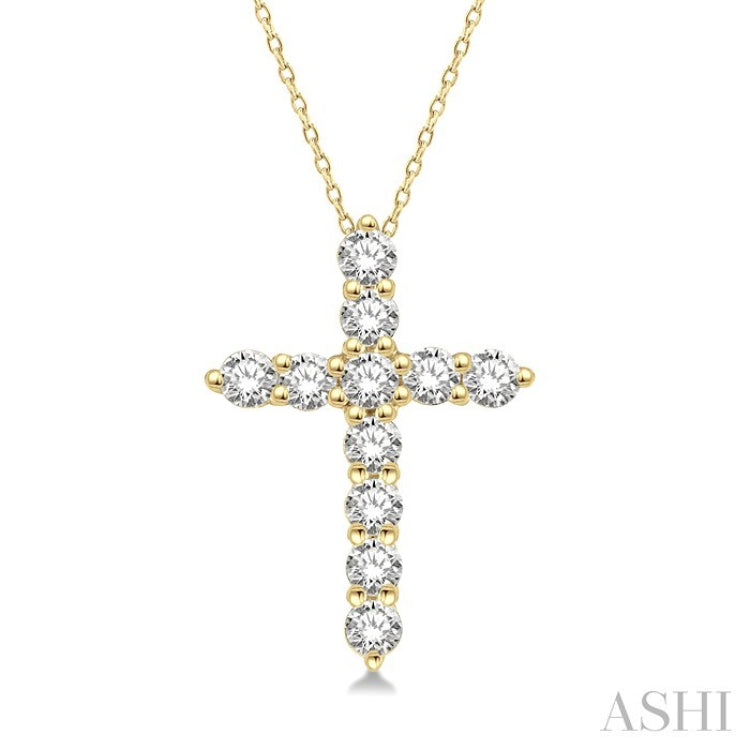 1/4 Ctw Round Cut Diamond Cross Pendant With Chain in 14K Yellow Gold