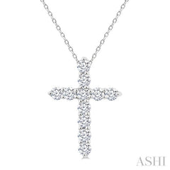 1/3 Ctw Round Cut Diamond Cross Pendant With Chain in 14K White Gold