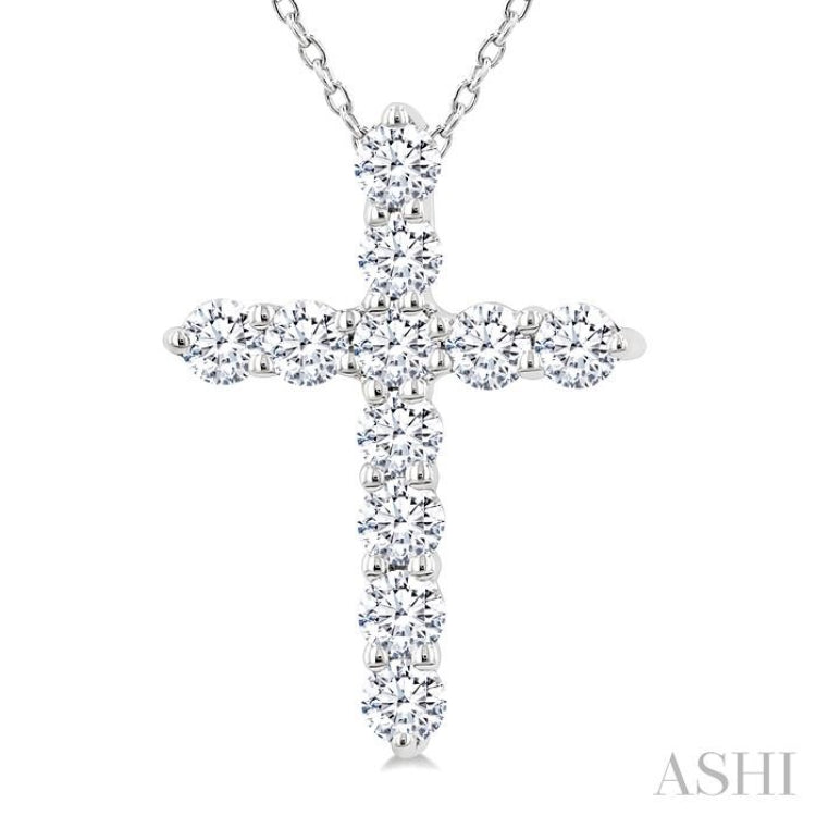 1/3 Ctw Round Cut Diamond Cross Pendant With Chain in 14K White Gold