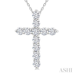 1/3 Ctw Round Cut Diamond Cross Pendant With Chain in 14K White Gold