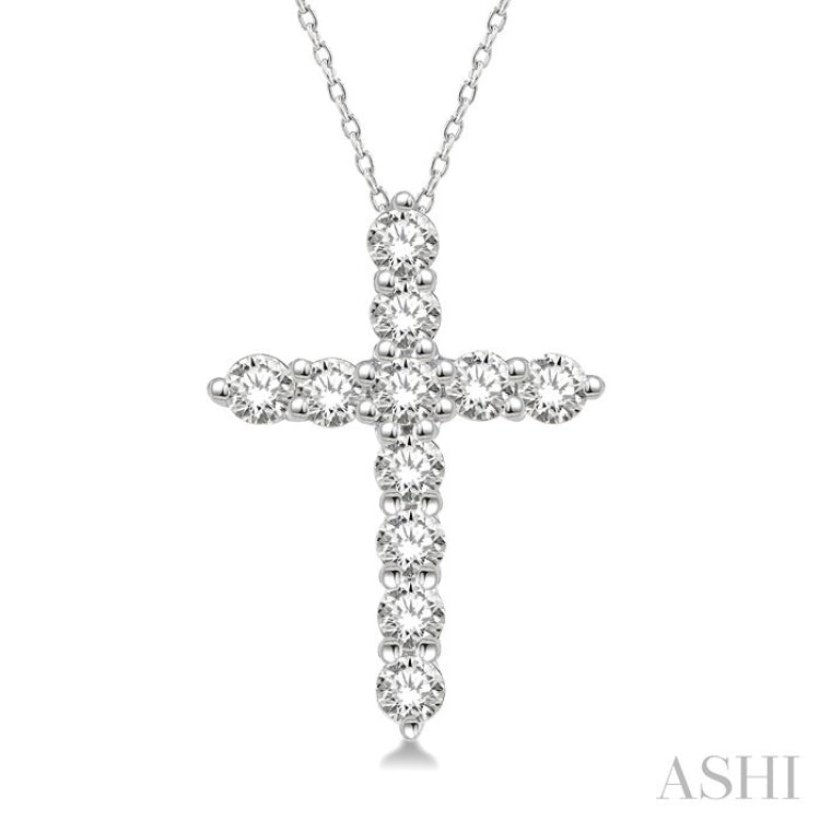 1/4 Ctw Round Cut Diamond Cross Pendant With Chain in 14K White Gold