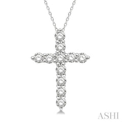 1/4 Ctw Round Cut Diamond Cross Pendant With Chain in 14K White Gold