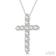 1/4 Ctw Round Cut Diamond Cross Pendant With Chain in 14K White Gold