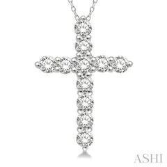 1/4 Ctw Round Cut Diamond Cross Pendant With Chain in 14K White Gold