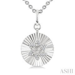 1/10 Ctw Round Fluted Medallion Round Cut Diamond Star of David Pendant With Chain in Sterling Silver