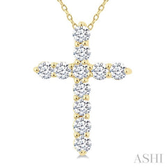 1/3 Ctw Round Cut Diamond Cross Pendant With Chain in 14K Yellow Gold