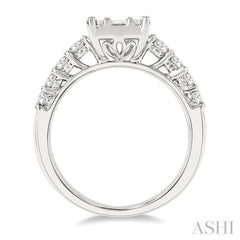 1 Ctw Fusion Baguette and Round Cut Diamond Engagement Ring in 14K White Gold