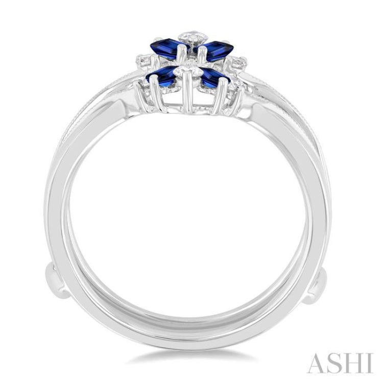3x1.75 MM Baguette Cut Sapphire and 1/6 Ctw Round Cut Diamond Precious Insert Ring in 14K White Gold
