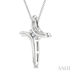 1/10 Ctw Round Cut Diamond Cross Pendant in Sterling Silver with Chain