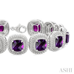7 MM Oval Shape Amethyst and 1/10 Ctw Single Cut Diamond Semi-Precious Bracelet in Sterling Silver