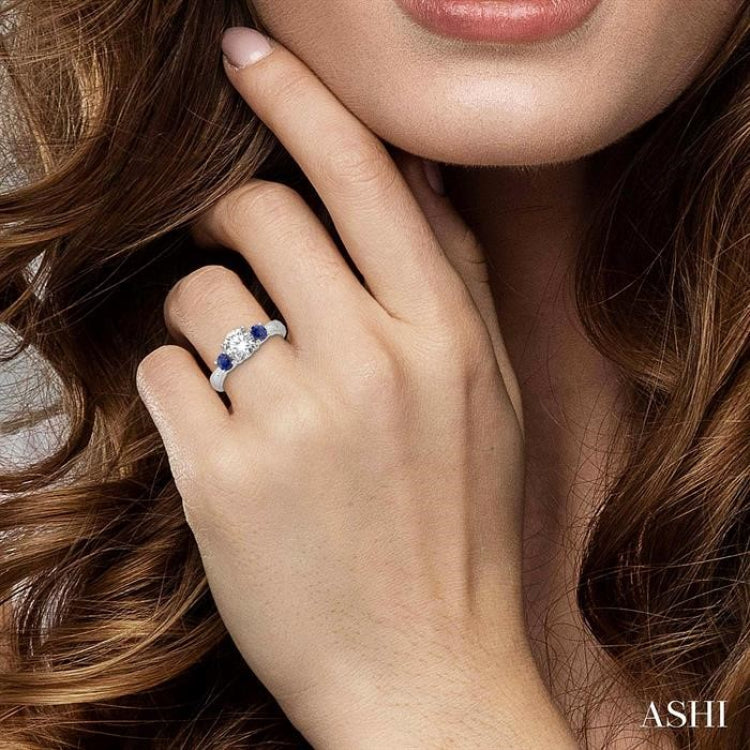 4 MM Round Cut Sapphire and 1/50 Ctw Diamond Semi-Mount Engagement Ring in 14K White Gold