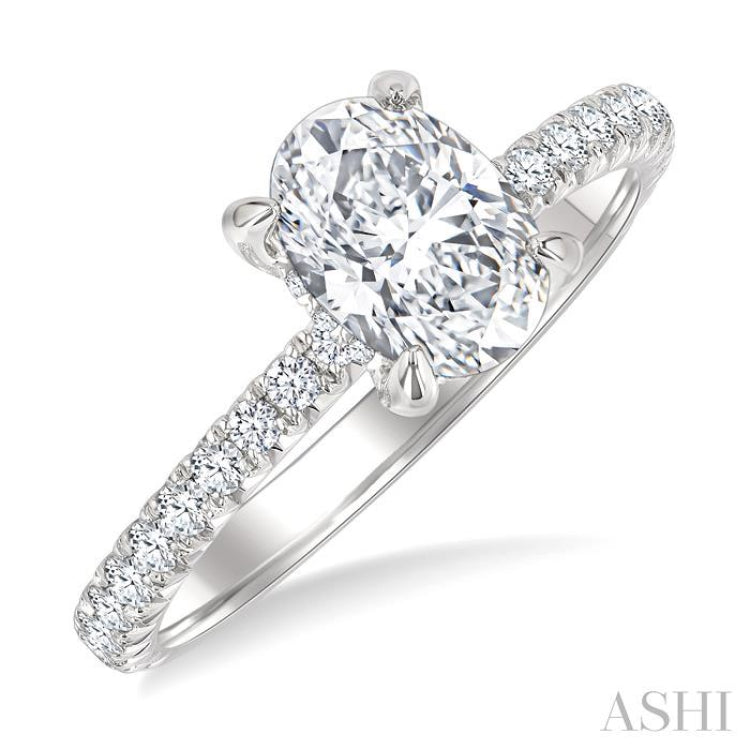 1/2 Ctw Oval Shape Semi-Mount Diamond Engagement Ring in 14K White Gold