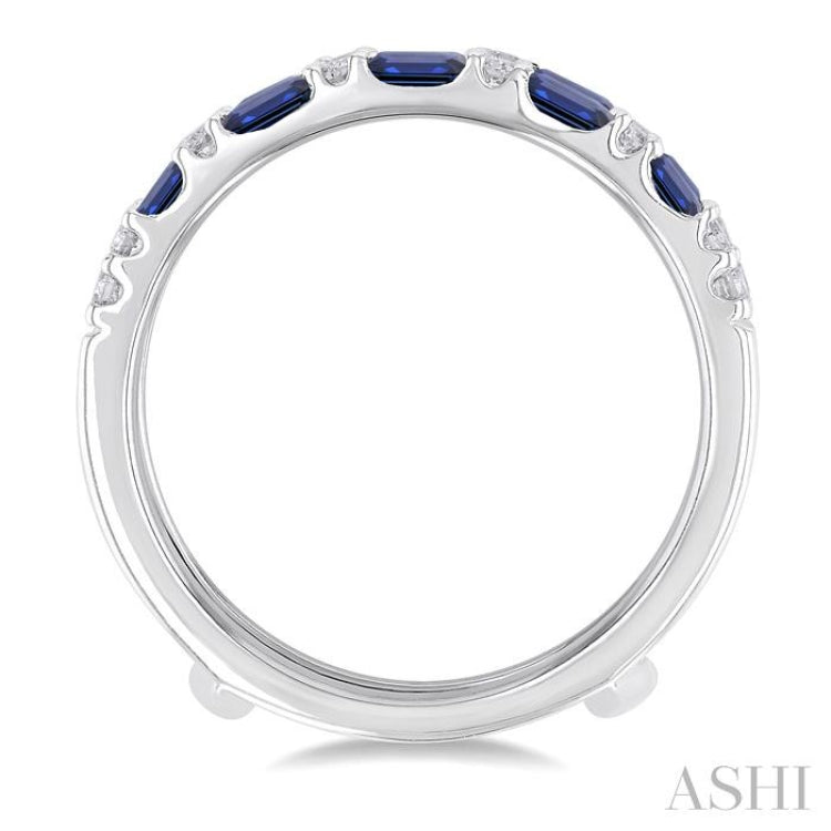2.1x1.4, 2.9x1.5 & 3.1x1.5 MM Baguette Cut Sapphire and 1/5 Ctw Round Cut Diamond Precious Insert Ring in 14K White Gold