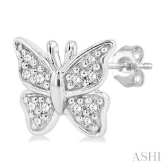 1/10 Ctw Petite Butterfly Round Cut Diamond Fashion Stud Earrings in 10K White Gold