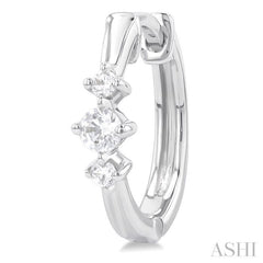 1/4 Ctw Three Stone Round Cut Diamond Hoop Earrings in 10K White Gold