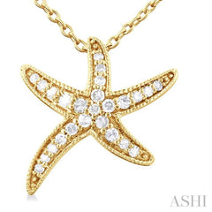1/10 Ctw Petite Milgrain Starfish Round Cut Diamond Fashion Pendant With Chain in 10K Yellow Gold