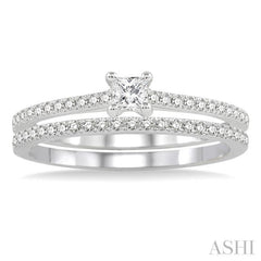 3/8 Ctw Diamond Wedding Set with 1/3 Ctw Princess Cut Engagement Ring and 1/10 Ctw Wedding Band in 14K White Gold