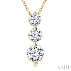 3/4 Ctw Round Cut Diamond Three-Stone Snowman Pendant With Chain in 14K Yellow Gold