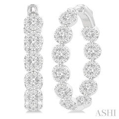 4 1/5 Ctw Circular Link Lovebright In-Out Round Cut Diamond Hoop Earrings in 14K White Gold
