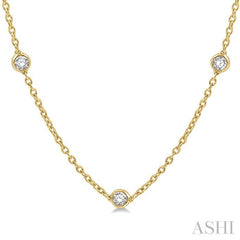 1 Ctw Round Cut Diamond Station Necklace in 14K Yellow Gold
